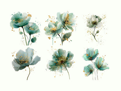 Grüne Blumen-Clipart-Sammlung (PNG), Aquarell-Clipart grüner Blumen, Saga-Clipart grüner Blumen, abstrakte Clipart grüner Blumen, mintgrüne Clipart (PNG)