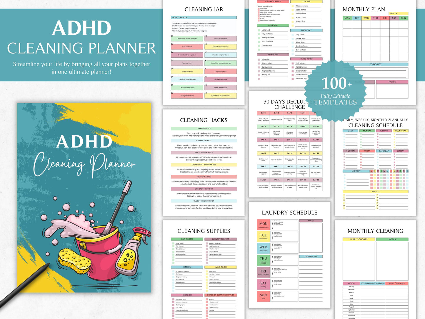 ADHD Cleaning Planner, Home Cleaning Schedule (Instant Download)