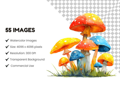 Mushroom Clipart png Bundle, Woodland Mushroom Clipart png, Mushrooms Clipart, Magic Mushroom Clipart, Red Mushroom Clipart png
