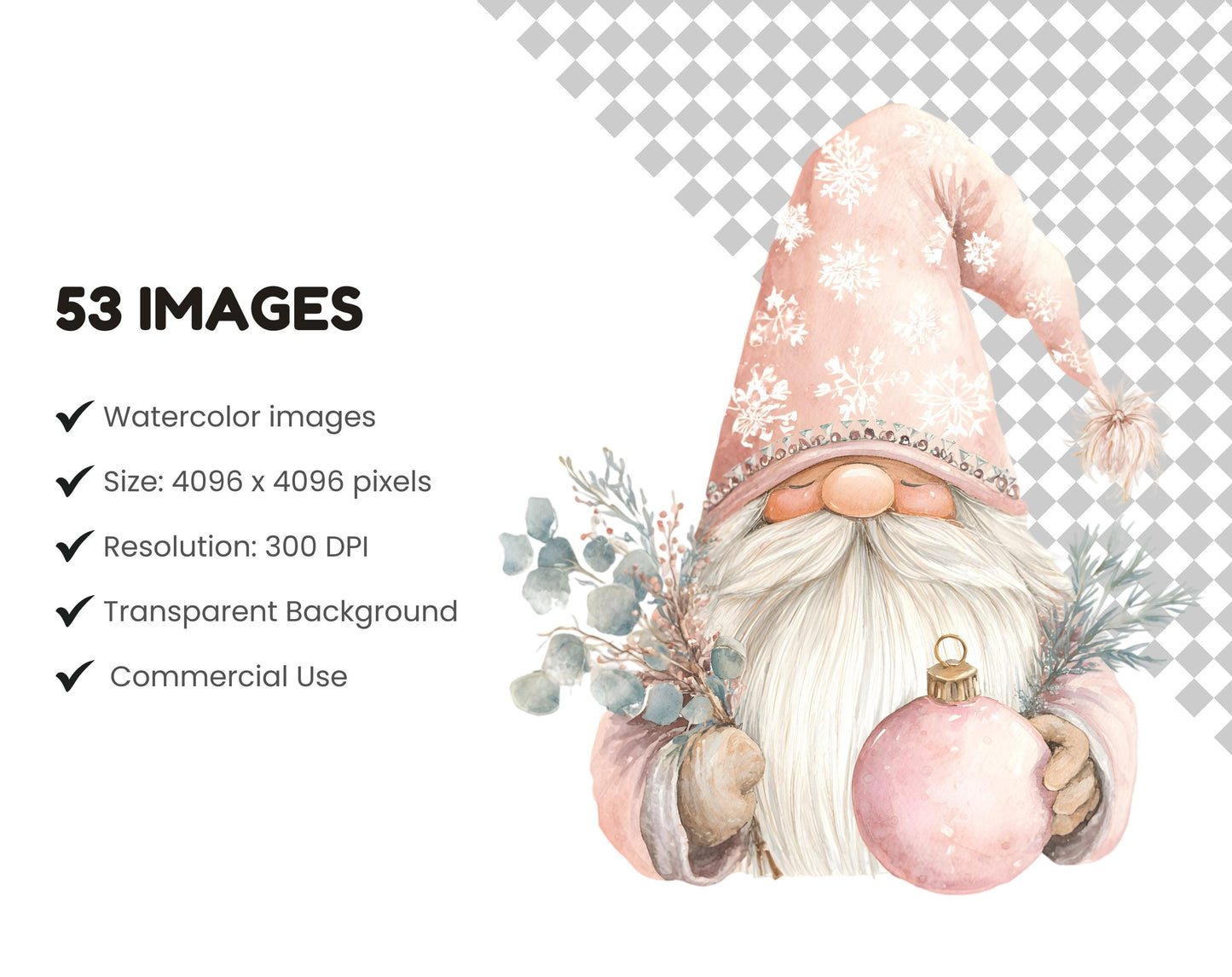Watercolor Silver Christmas Clipart Bundle, Pastel Christmas Elements Clipart png Bundle, Pink Christmas Clipart, Christmas Decor Clipart