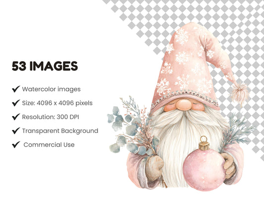 Watercolor Silver Christmas Clipart Bundle, Pastel Christmas Elements Clipart png Bundle, Pink Christmas Clipart, Christmas Decor Clipart