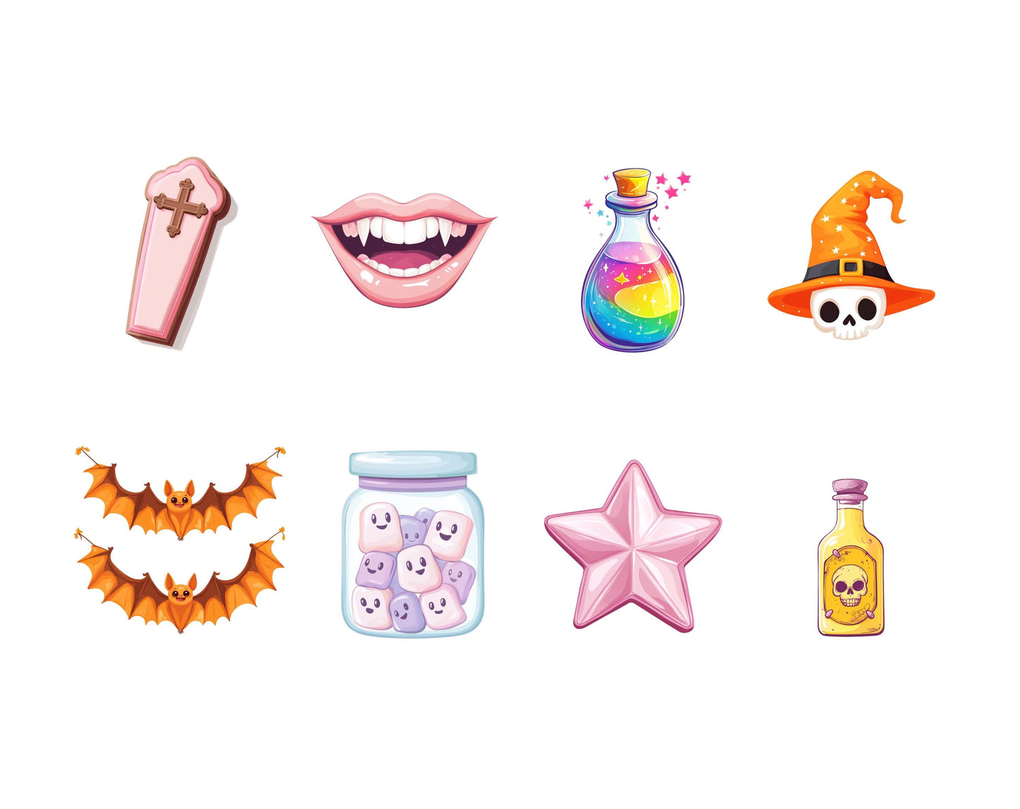 Watercolor Cute Halloween Clipart png Bundle, Halloween Clipart png, Pastel Halloween Clipart, Iridescent Halloween Clipart png, Ghost, Bat