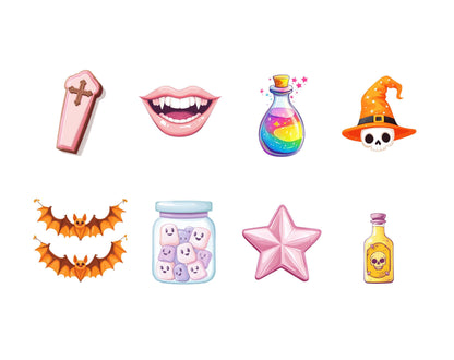 Watercolor Cute Halloween Clipart png Bundle, Halloween Clipart png, Pastel Halloween Clipart, Iridescent Halloween Clipart png, Ghost, Bat