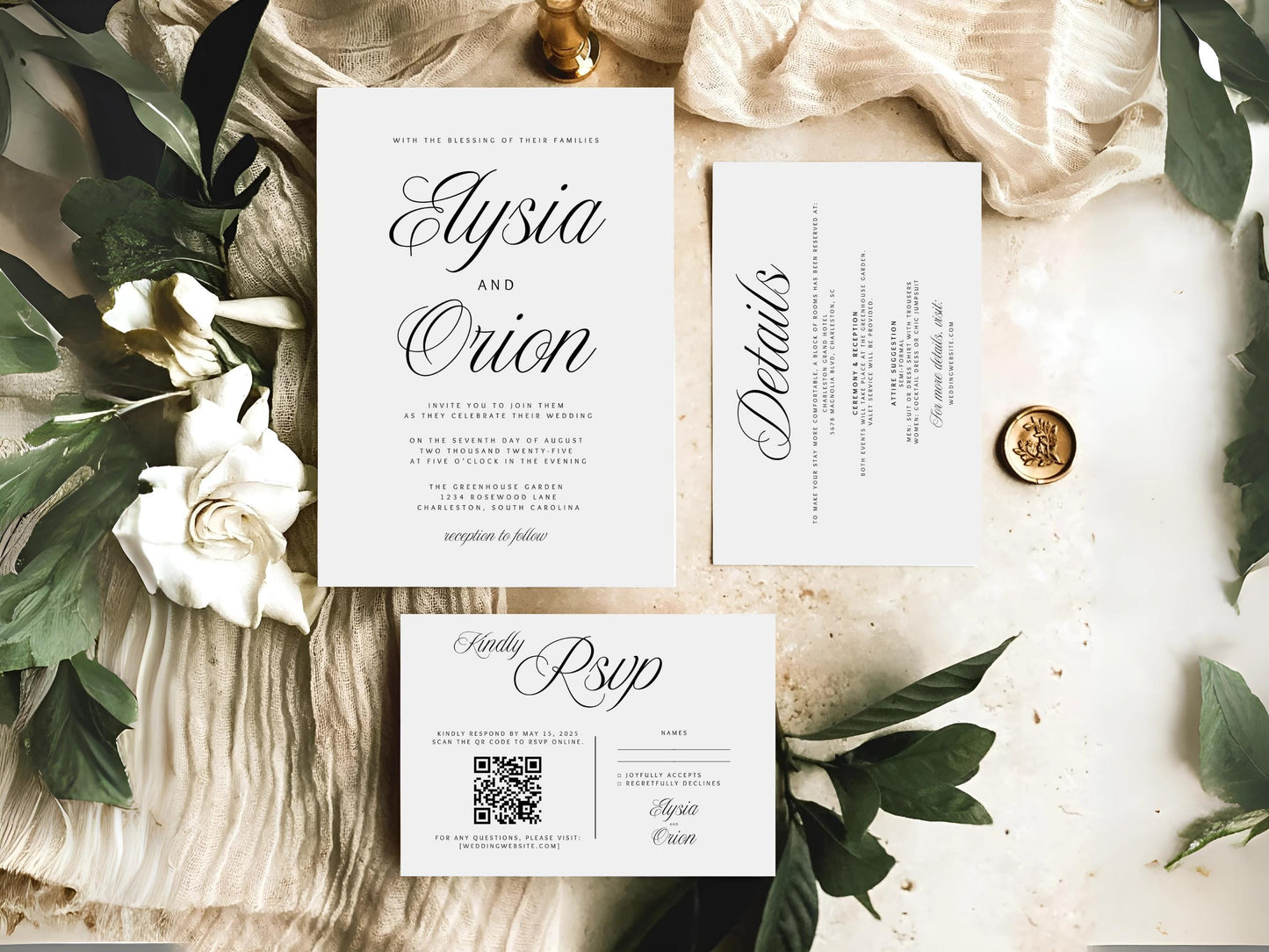 Minimalist Wedding Invitation Bundle: Editable Canva Template (Digital Download)