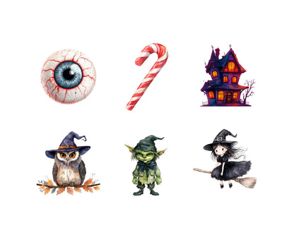 Watercolor Cute Halloween Clipart png Bundle, Spooky Cute Halloween Clipart, Pastel Halloween Clipart, Iridescent Halloween Clipart png