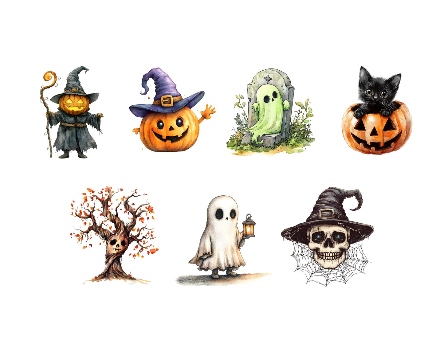 Watercolor Cute Halloween Clipart png Bundle, Spooky Cute Halloween Clipart, Pastel Halloween Clipart, Iridescent Halloween Clipart png