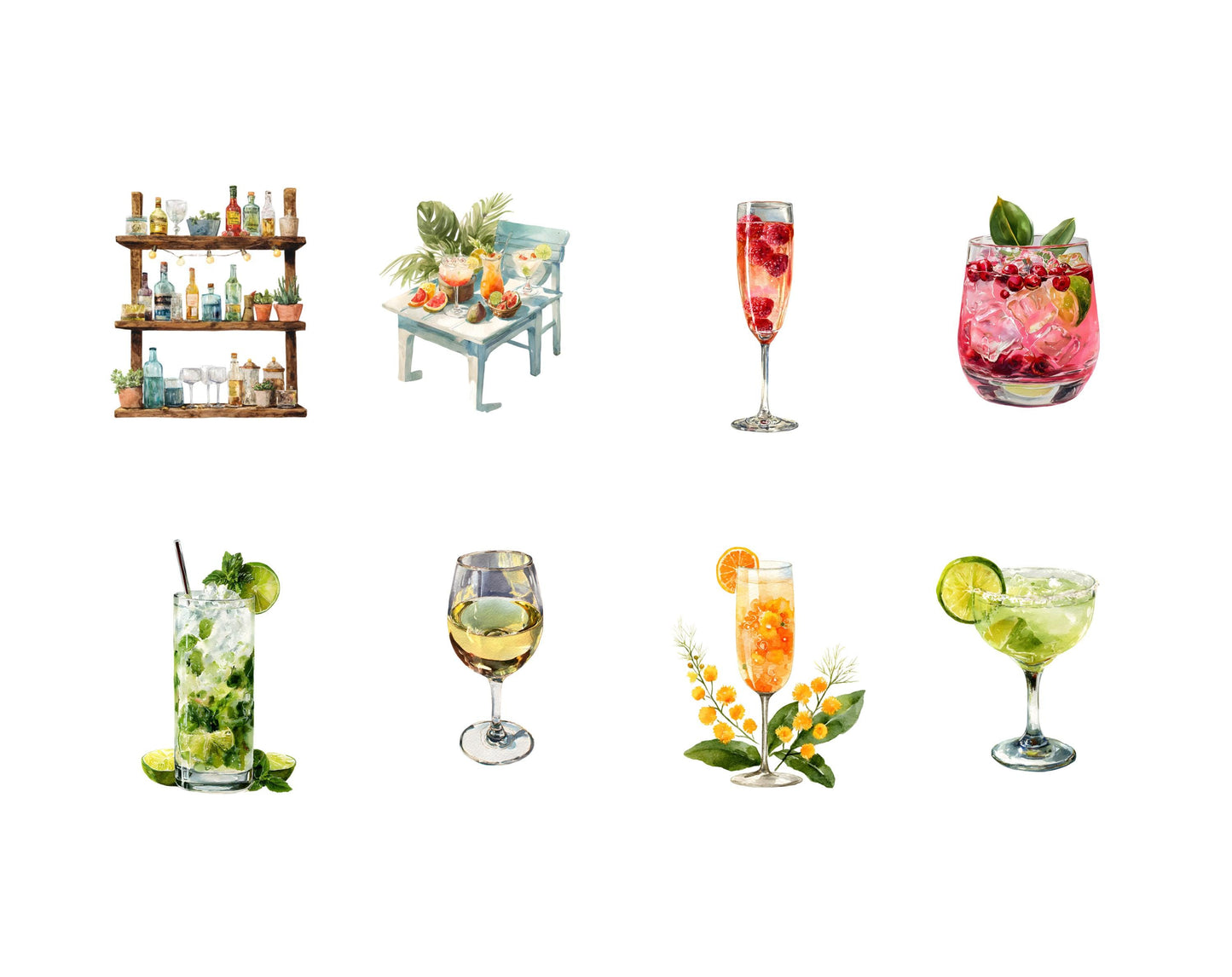 Aquarell-Cocktail-Clipart-Bundle (PNG), Cocktail-Clipart (PNG), Bar-Getränke-Clipart, Signature-Drink-Clipart (PNG), Saft-Clipart (PNG), Limonaden-Clipart (PNG)