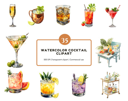 Aquarell-Cocktail-Clipart-Bundle (PNG), Cocktail-Clipart (PNG), Bar-Getränke-Clipart, Signature-Drink-Clipart (PNG), Saft-Clipart (PNG), Limonaden-Clipart (PNG)