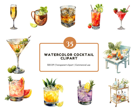 Watercolor Cocktail Clipart Bundle png, Cocktail Clipart png, Bar Drinks Clipart, Signature Drinks Clipart png, Juice Clipart png, Soda png