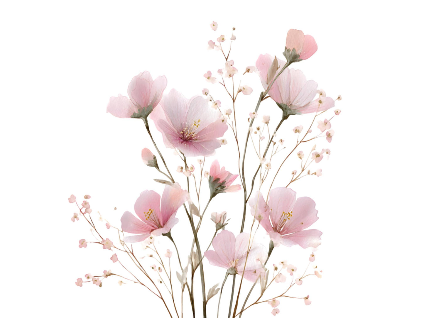 Aquarell-Blumen-Clipart-Bundle (PNG), Zartrosa Blumen-Clipart, Blumen-Clipart, Blumen-PNG, Rosa Blumen-Clipart, Wildblumen-Clipart