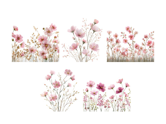 Watercolor Floral Clipart png bundle, Soft Pink Flower Clipart, Flower Clipart, Floral png, Pink Flower Clipart, Wildflower Clipart