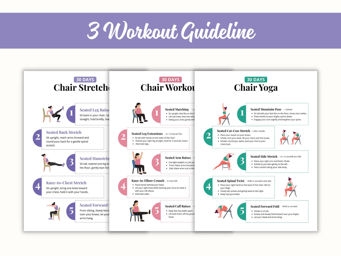 30-Day Chair Workout Bundle, Seated Exercise Guide (PDF)