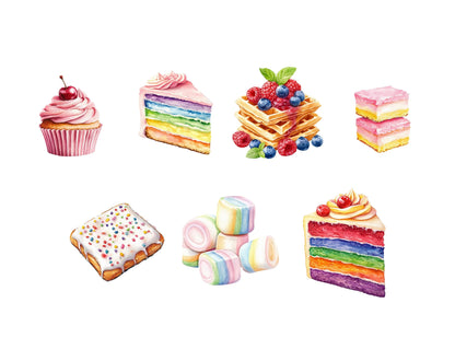 Aquarell-Süßigkeiten-Clipart-Bundle (PNG), Pastell-Süßigkeiten-Clipart, Zuckerwatte-Clipart, Süßigkeiten-PNG-Bundle, Süßigkeiten-Clipart, Pastell-Süßigkeiten-PNG