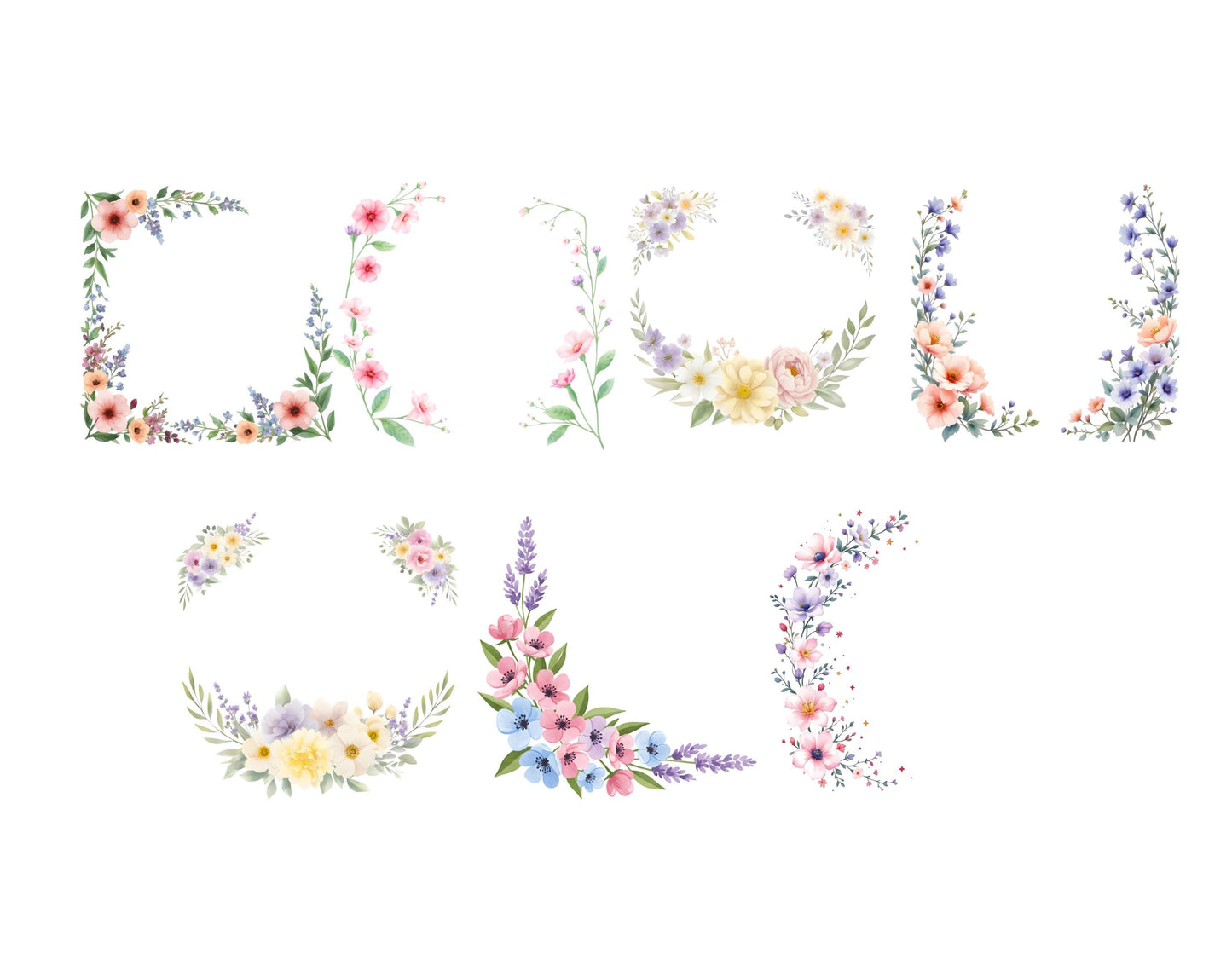 Watercolor Flowers Frame Border Clipart png Bundle, Frames Border Spring Flower Clipart, Floral Frame png, Flowers Clipart, Spring Flower