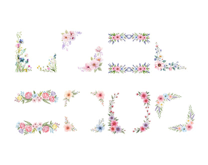Watercolor Flowers Frame Border Clipart png Bundle, Frames Border Spring Flower Clipart, Floral Frame png, Flowers Clipart, Spring Flower