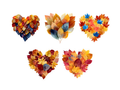Autumn Leaves Heart Clipart png Bundle, Autumn Leaves Clipart, Watercolor Autumn Leaves png, Fall Leaves Heart Clipart, Fall Leaves Clipart