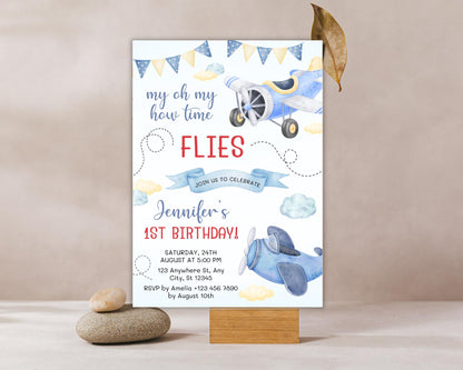 Airplane 1st Birthday Invitation, Aviation Party, Editable Template (Instant Download)