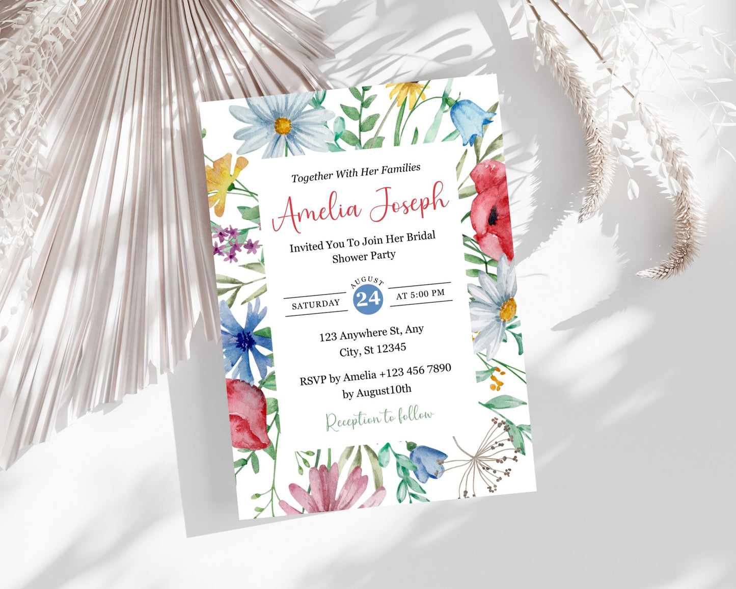 Wildflower Birthday Invitation, Rustic Floral Party, Editable Template (Instant Download)