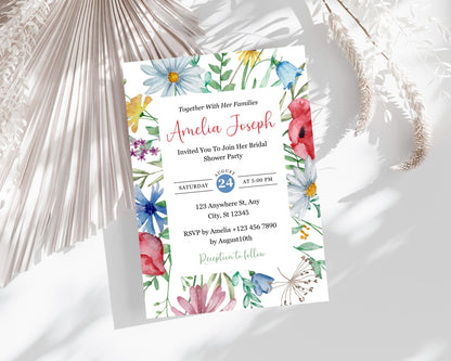 Wildflower Birthday Invitation, Rustic Floral Party, Editable Template (Instant Download)