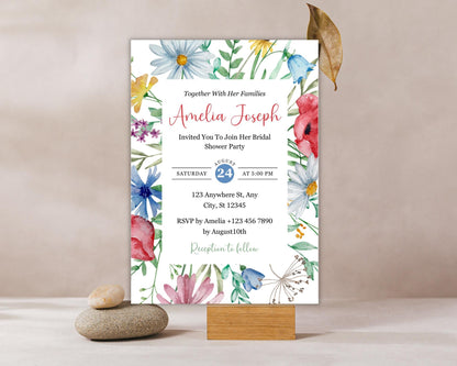 Wildflower Birthday Invitation, Rustic Floral Party, Editable Template (Instant Download)