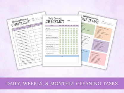 Planificateur de liste de contrôle de nettoyage pour les personnes atteintes de TDAH, stratégies de nettoyage modifiables (PDF)