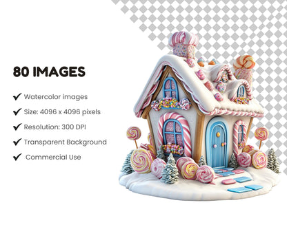 Watercolor Gingerbread House Clipart, Gingerbread Clipart png Bundle, Christmas Clipart, Christmas Decor Clipart, Ginger Cookies Clipart png