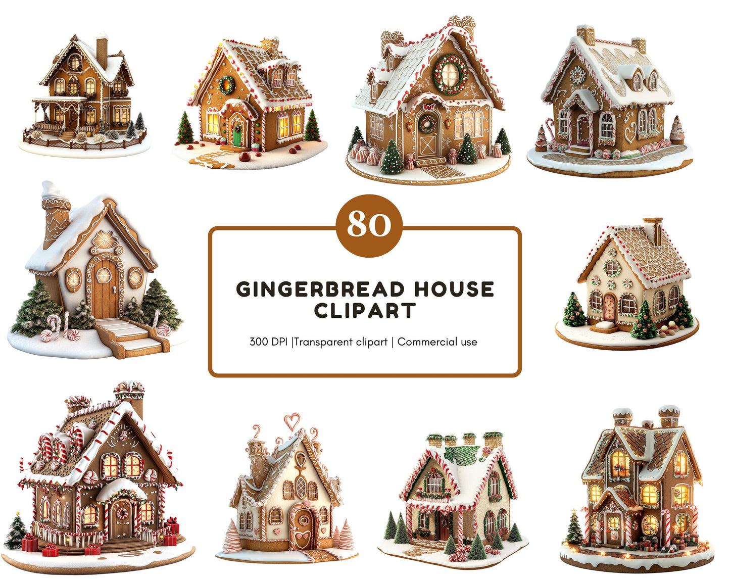 Watercolor Gingerbread House Clipart, Gingerbread Clipart png Bundle, Christmas Clipart, Christmas Decor Clipart, Ginger Cookies Clipart png