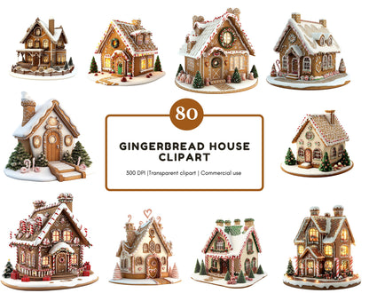 Watercolor Gingerbread House Clipart, Gingerbread Clipart png Bundle, Christmas Clipart, Christmas Decor Clipart, Ginger Cookies Clipart png