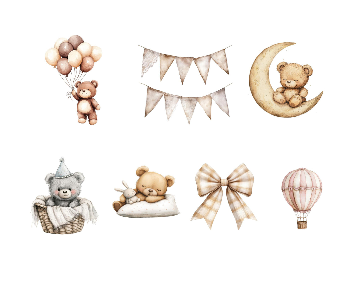 Boho Baby Shower Clipart Bundle, Watercolor Boho Baby Shower Clipart, Teddy Bear Clipart, Teddy Bear Baby Shower Clipart, Bunny Baby Shower