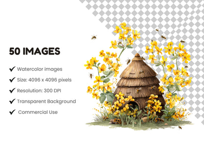 Watercolor Bee Clipart png Bundle, Bees And Wildflower Clipart, Honeycomb Clipart, Floral Wreath Clipart, Bee Clipart, Honey Bee Clipart