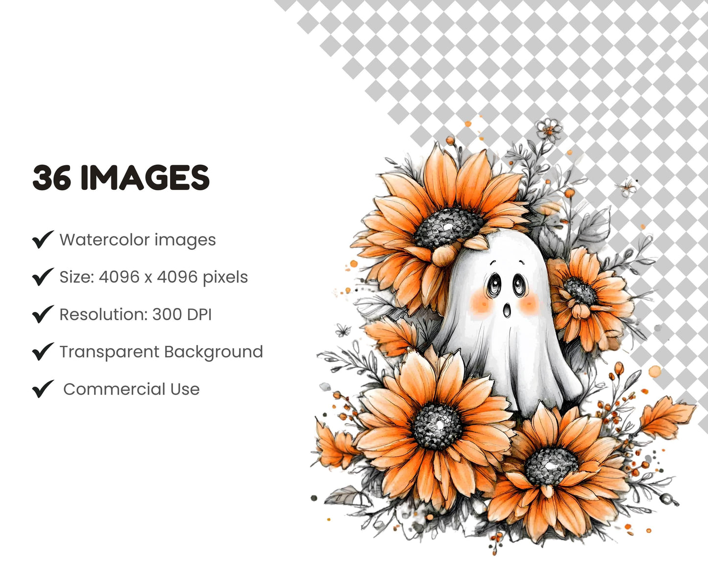 Halloween Ghost Clipart Bundle, Watercolor Ghost Clipart, Cute Ghost Clipart, Pumpkin Ghost Clipart, Autumn Ghost Clipart, Fall Ghost png