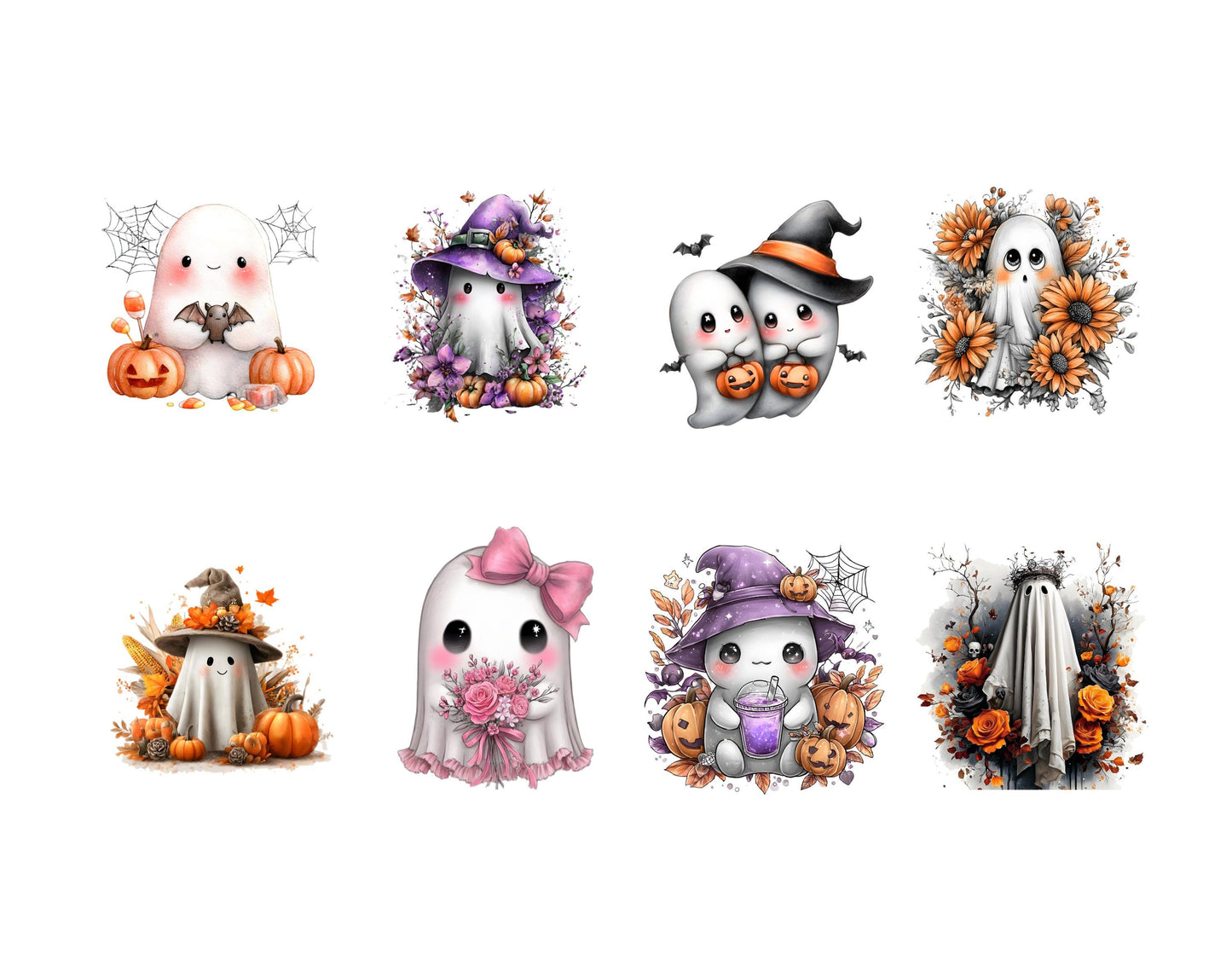 Halloween Ghost Clipart Bundle, Watercolor Ghost Clipart, Cute Ghost Clipart, Pumpkin Ghost Clipart, Autumn Ghost Clipart, Fall Ghost png