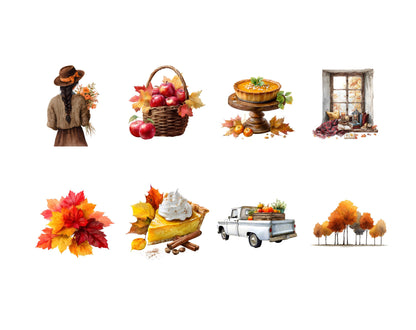 Autumn Clipart, Watercolor Autumn Clipart Bundle, Fall Clipart, Autumn Girl Clipart, Autumn png, Cozy Fall Clipart, Autumn Leave Clipart