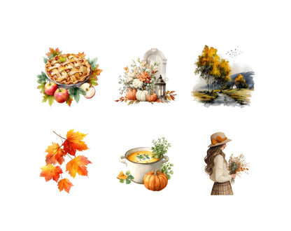Autumn Clipart, Watercolor Autumn Clipart Bundle, Fall Clipart, Autumn Girl Clipart, Autumn png, Cozy Fall Clipart, Autumn Leave Clipart