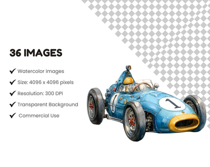 Watercolor Race Car Clipart Bundle, Baby Shower Graphics (Digital Download)