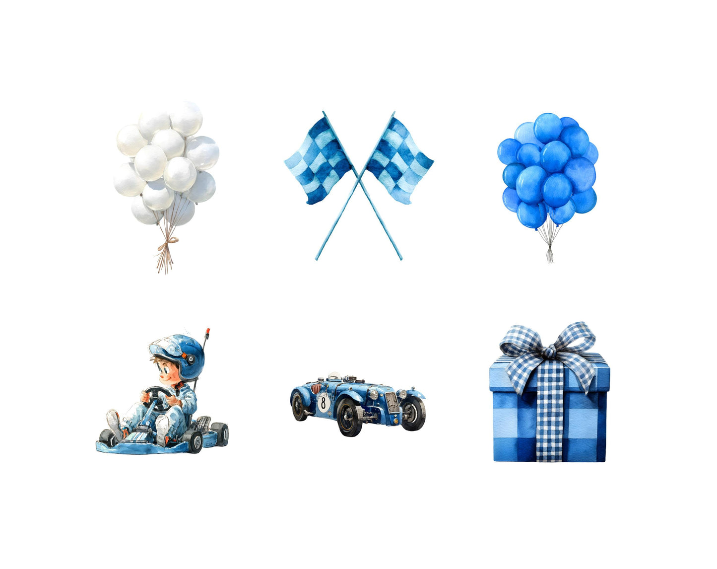 Watercolor Race Car Clipart Bundle, Baby Shower Graphics (Digital Download)