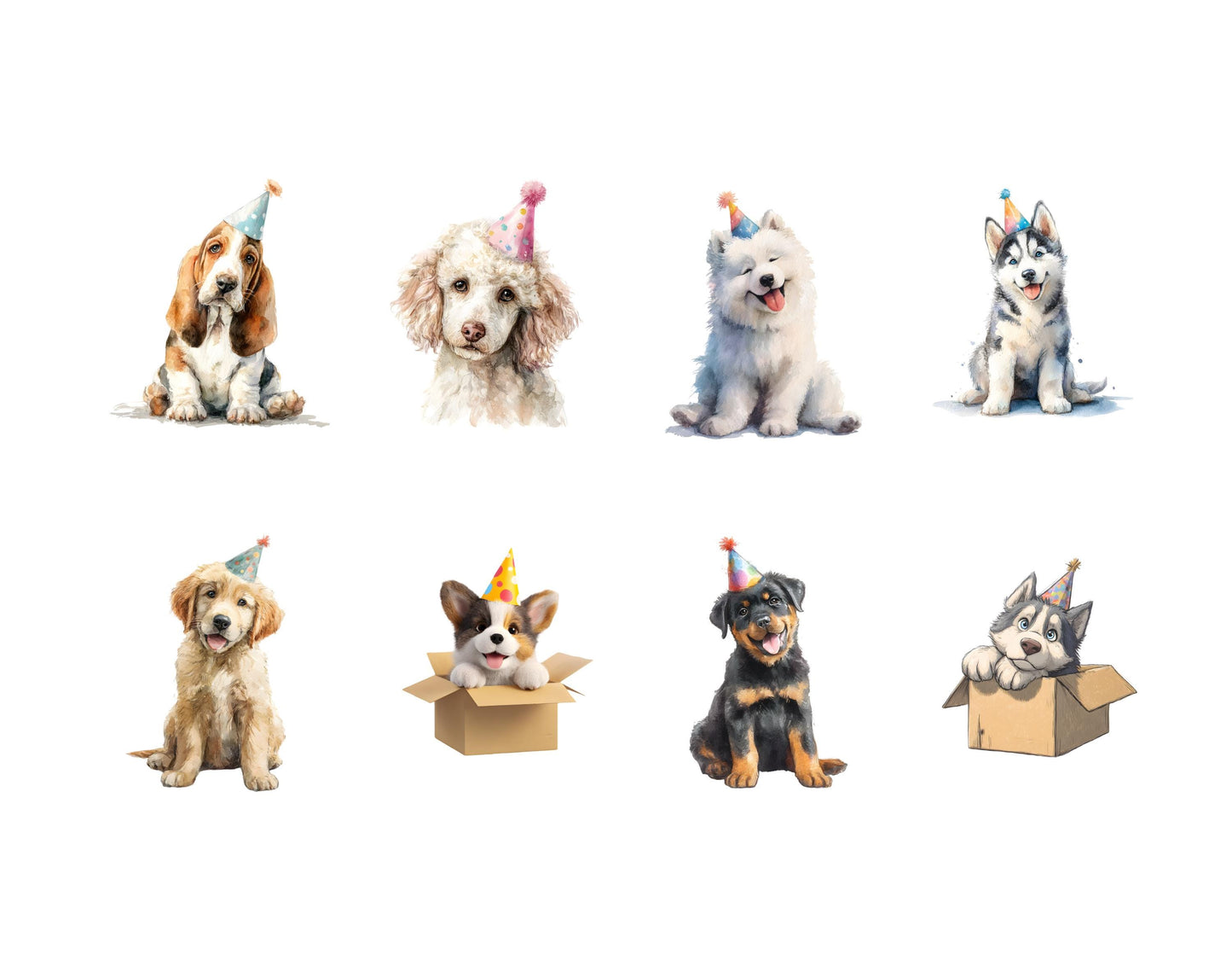 Cute Dog Birthday Party Clipart, Dog Birthday Clipart, Puppy Birthday, Watercolor Dog Birthday Decor Clipart, Cute Animal Birthday Clipart