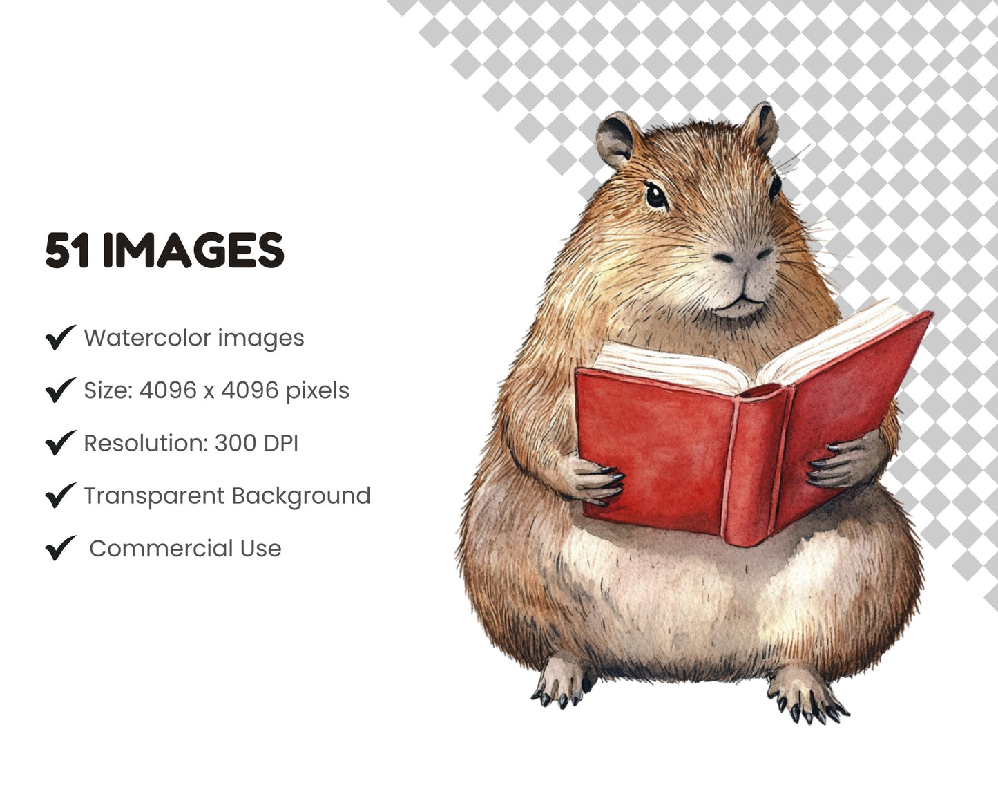 Quirky Capybara Clipart Bundle, Cute Capybara png, Watercolor Capybara Clipart, Whimsical Capybara png, Funny Capybara Clipart Bundle