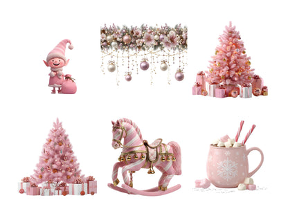 Watercolor Pink Christmas png Bundle, Pink Christmas Clipart, Cute Pink Christmas png, Cozy Pink Christmas Clipart, Winter Xmas Clipart