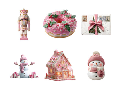 Watercolor Pink Christmas png Bundle, Pink Christmas Clipart, Cute Pink Christmas png, Cozy Pink Christmas Clipart, Winter Xmas Clipart