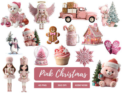 Watercolor Pink Christmas png Bundle, Pink Christmas Clipart, Cute Pink Christmas png, Cozy Pink Christmas Clipart, Winter Xmas Clipart