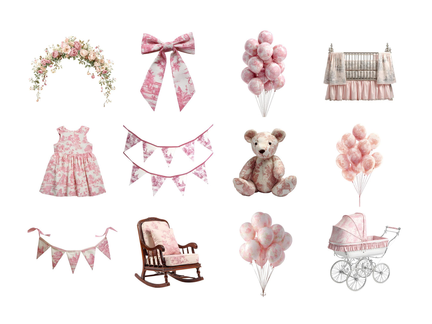 DIY Download Pink Toile Clipart Bundle