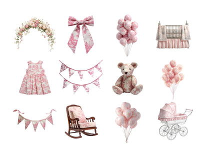 DIY Download Pink Toile Clipart Bundle