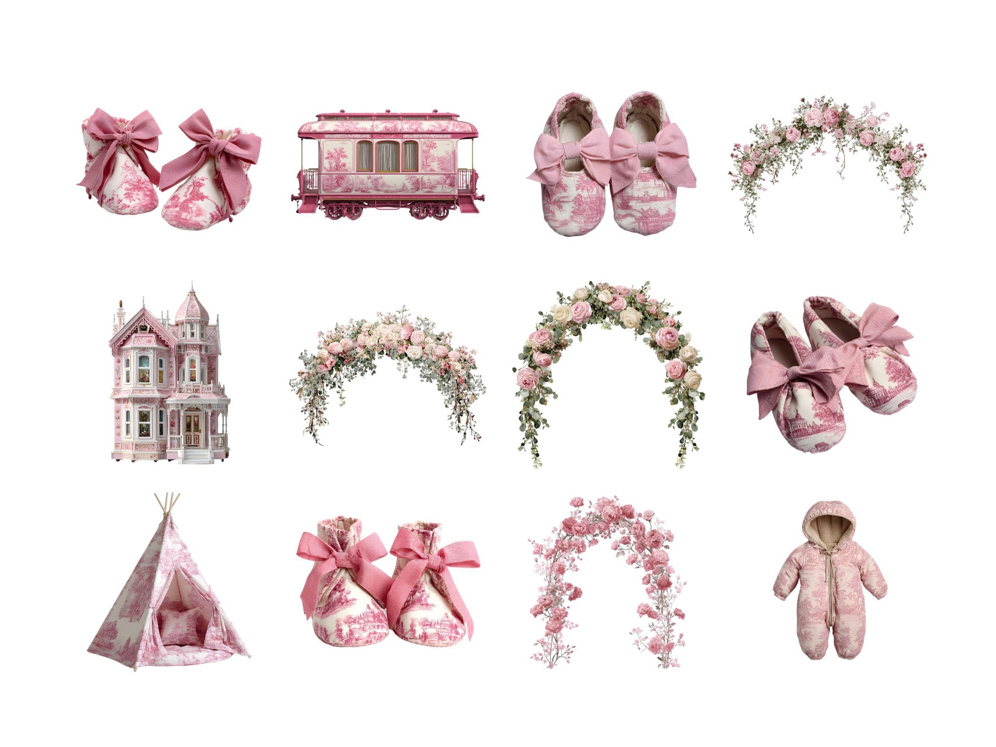 DIY Download Pink Toile Clipart Bundle