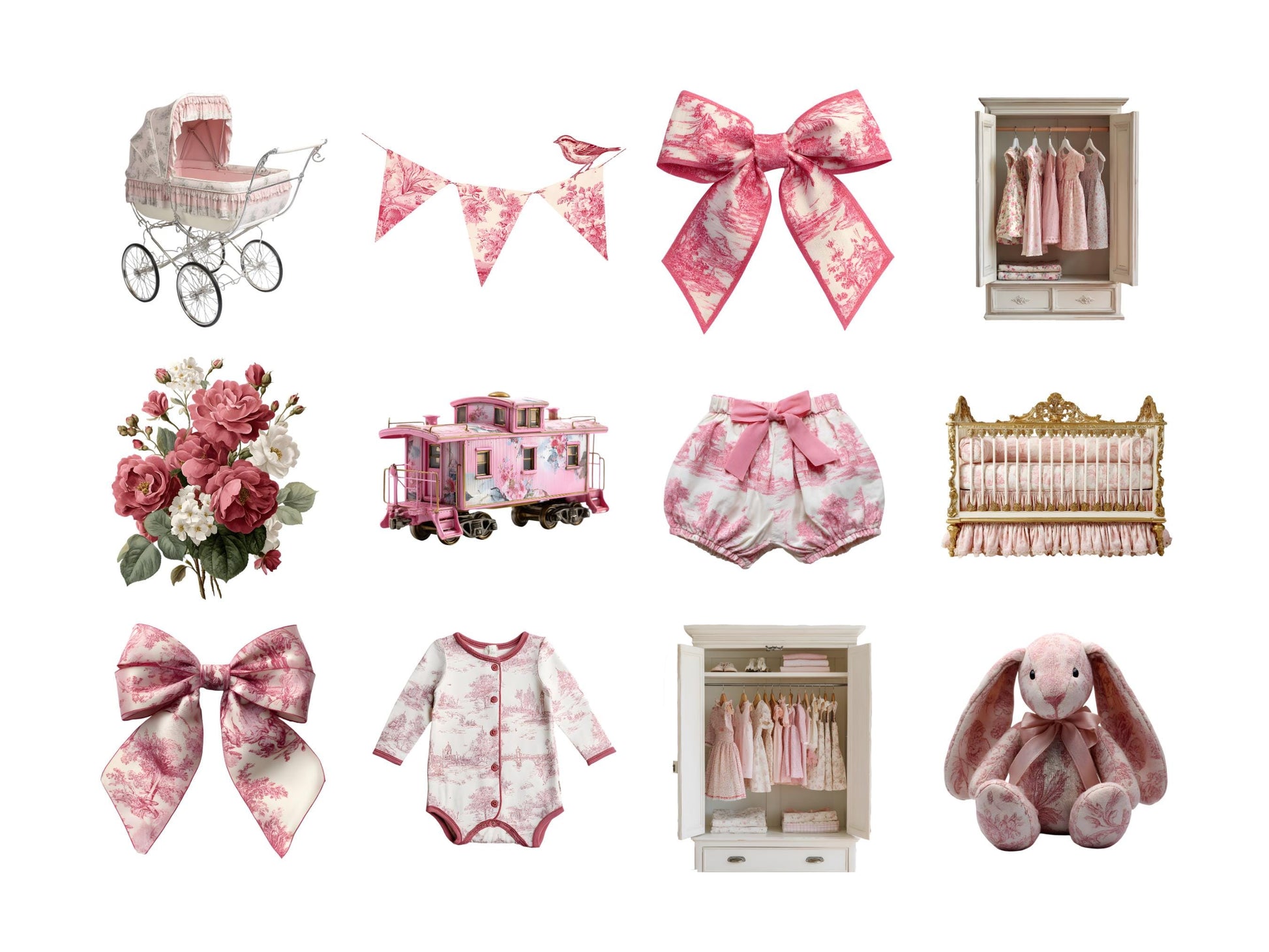 DIY Download Pink Toile Clipart Bundle