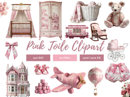 DIY Download Pink Toile Clipart Bundle