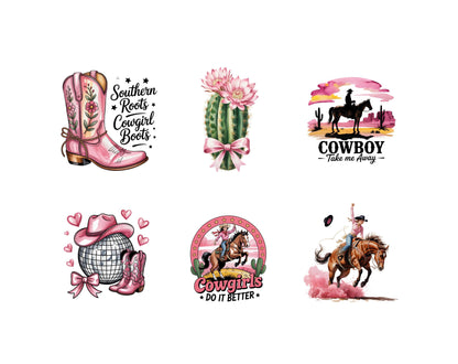 Western Cowgirl Clipart png Bundle, Western Coquette Clipart, Retro Western png, Western Cowgirl Sublimation Design, Rodeo Clipart png