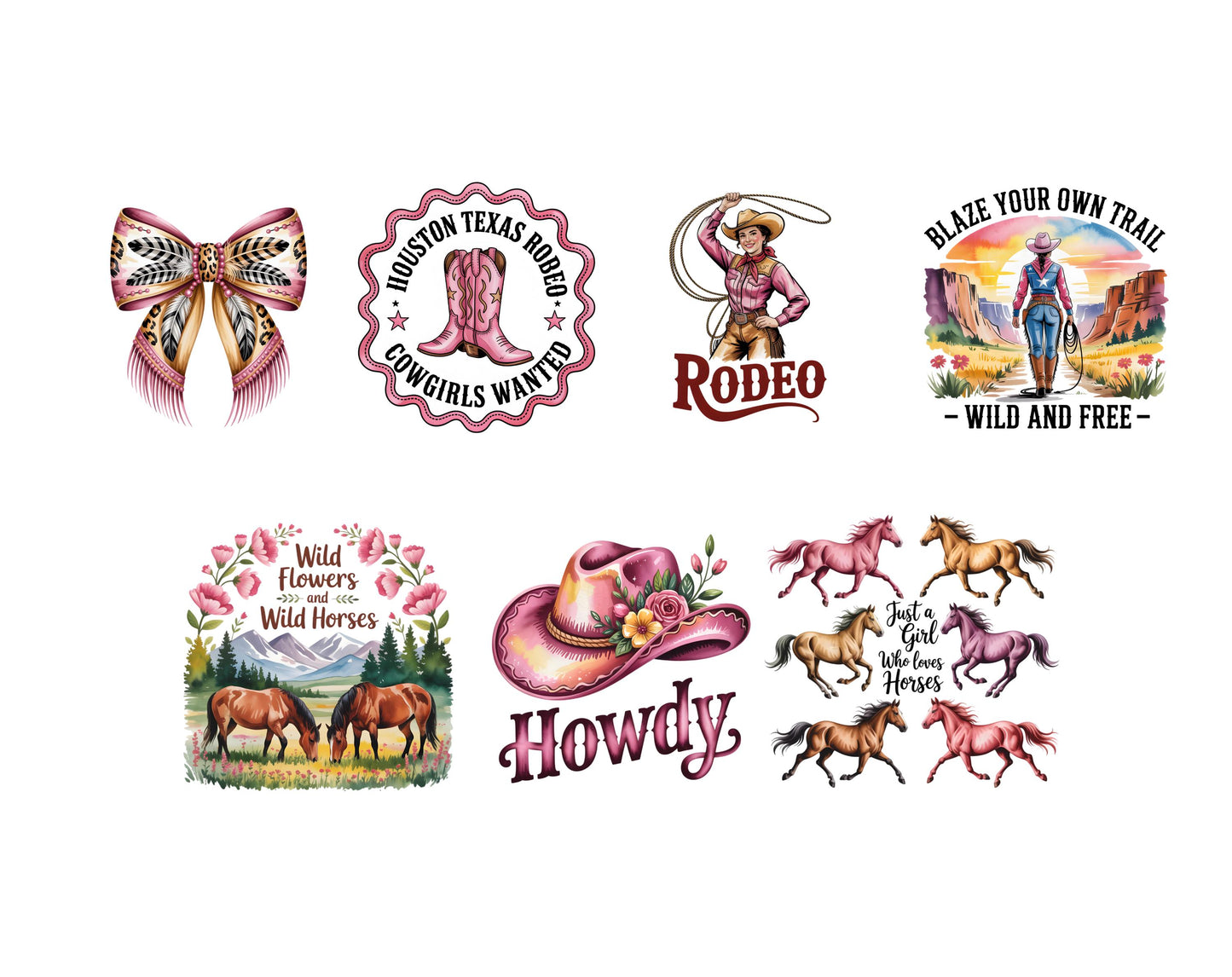 Western Cowgirl Clipart png Bundle, Western Coquette Clipart, Retro Western png, Western Cowgirl Sublimation Design, Rodeo Clipart png