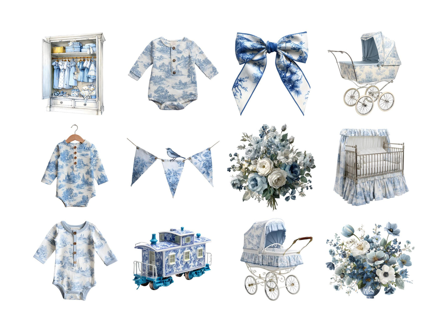 DIY Download Blue Toile Clip art Bundle
