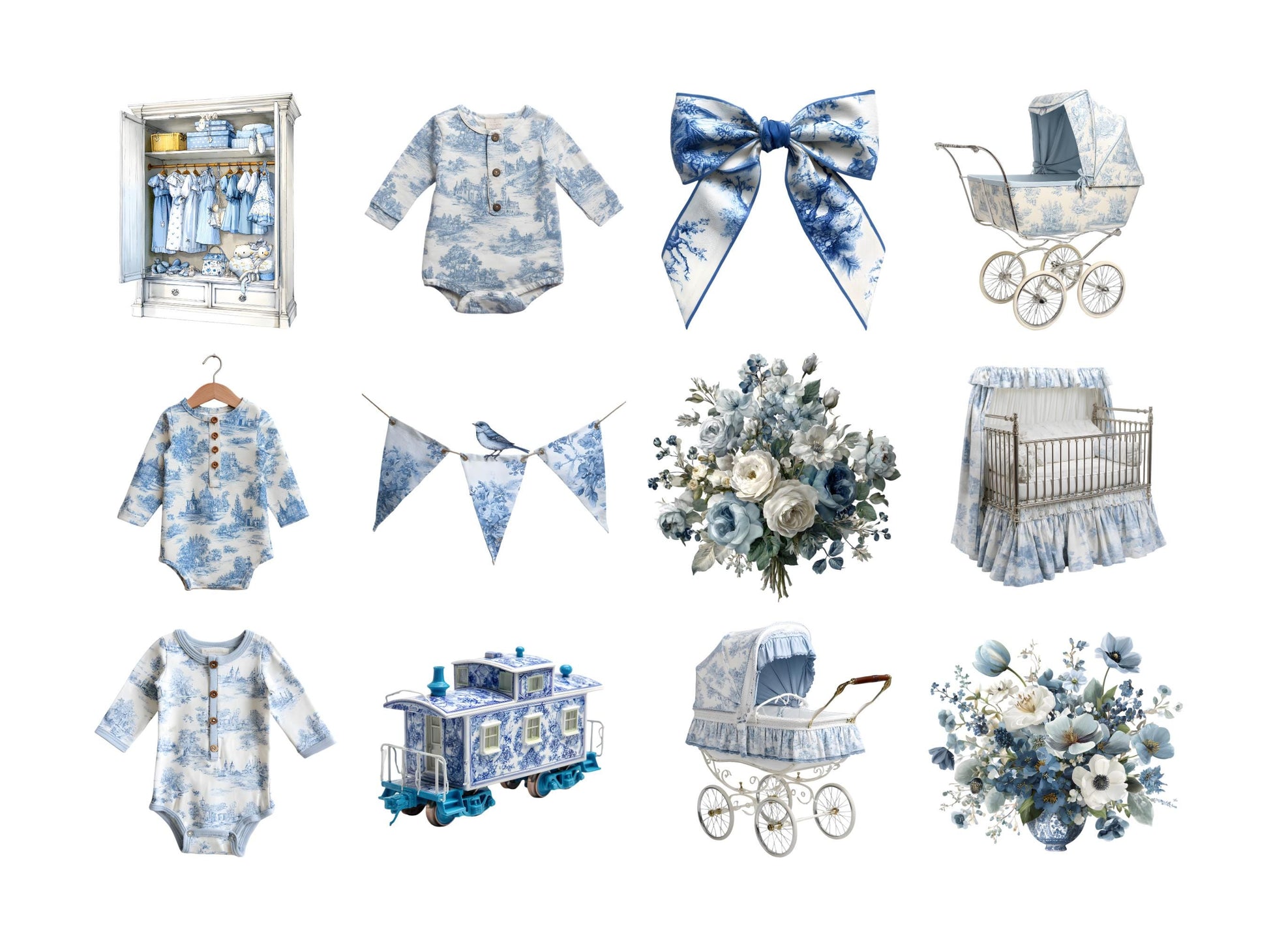 DIY Download Blue Toile Clip art Bundle